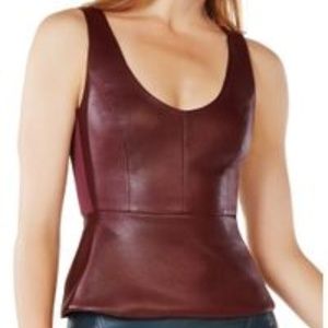 Maroon BCBG Peplum Faux Leather Tank